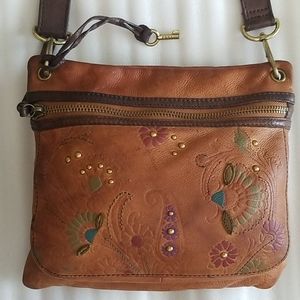Vintage Fossil Leather Crossbody Messenger Bag Pur